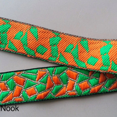 Green, Orange And Gold Embroidered Trim, Geometric Pattern